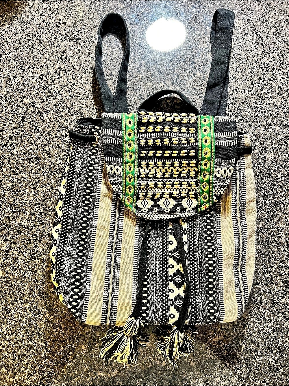 Bretboho Geometric Embroidered Backpack in Black & Cream
